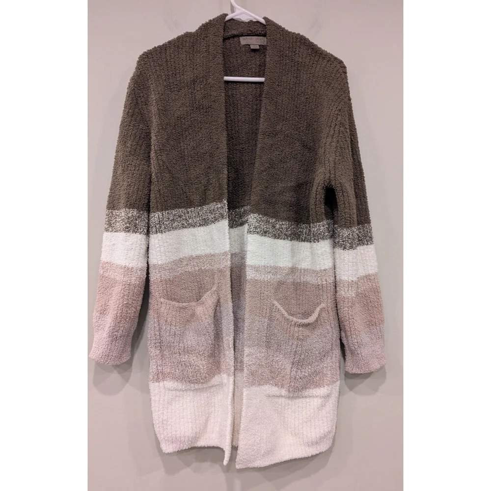 Barefoot Dreams Cozy Chic Ribbed Colorblock Open Cardigan Size Small